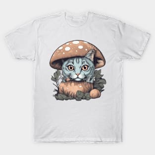 Cat Basking in Sunlight Under a Mushroom T-Shirt